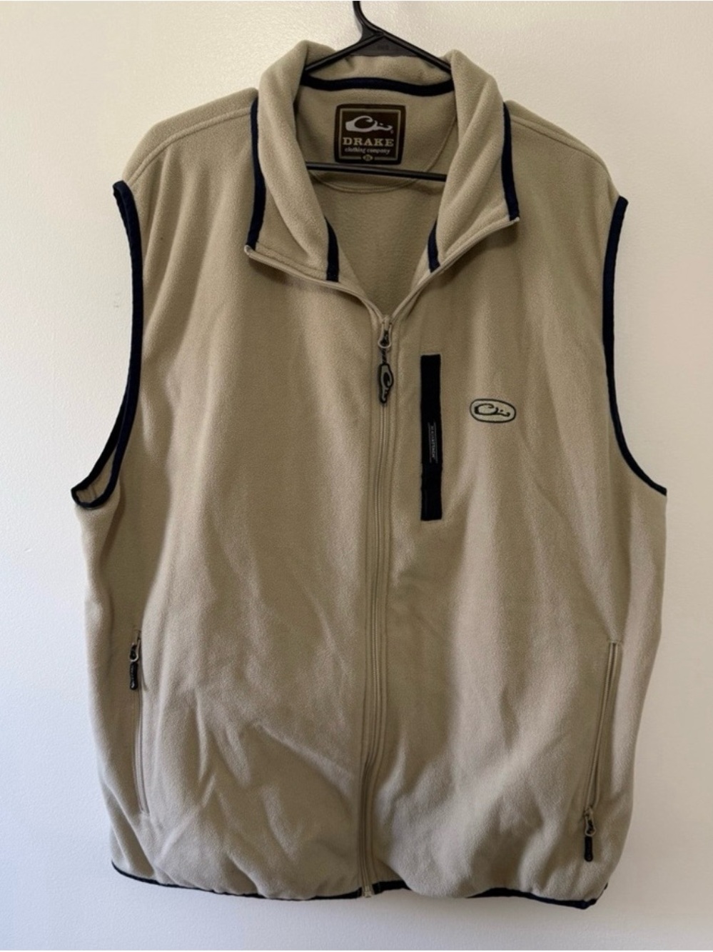 Drake Beige Fleece Vest- Men's Zip Front